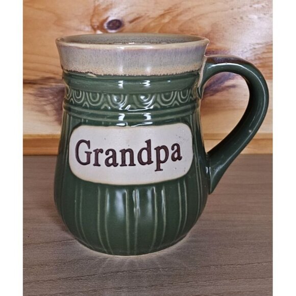 Cracker Barrel Green & Brown "Grandpa" Ceramic Coffee Mug Cup - Picture 1 of 13